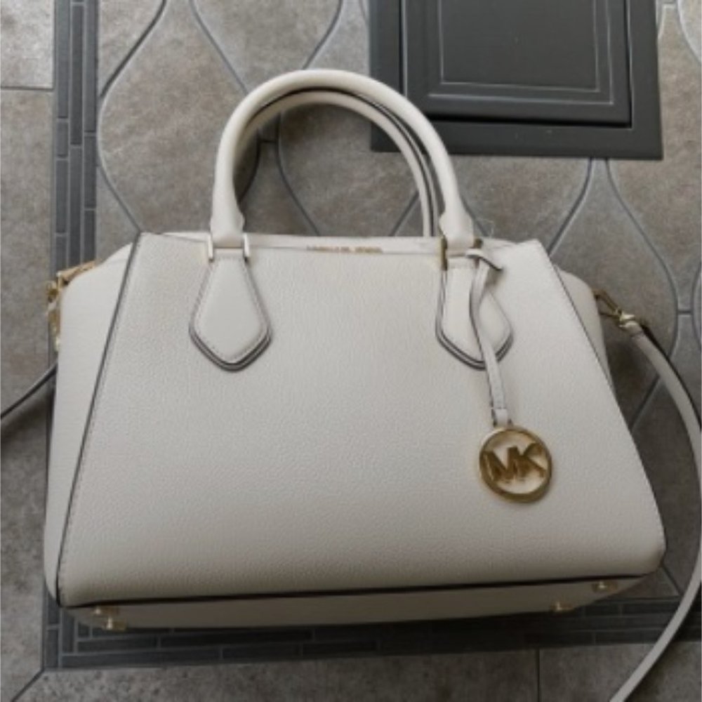 Michael Kors Daria Large Satchel Bag Leather Light Cream - Picture 1 of 15